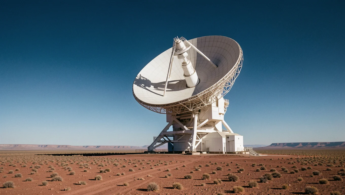 Grand radiotélescope parabolique sous un ciel bleu