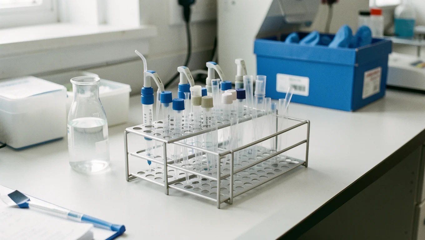 Pipettes et microtubes dans un laboratoire de biologie moléculaire