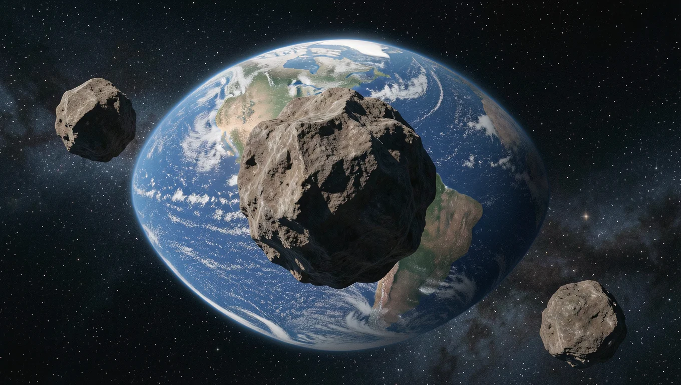 Vue d'artiste d'un astéroïde approchant de la Terre