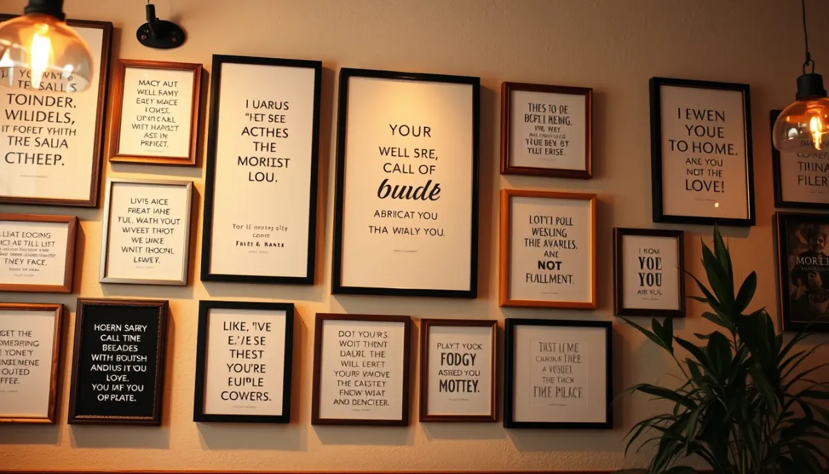 Cadres muraux avec des citations inspirantes, éclairage chaleureux